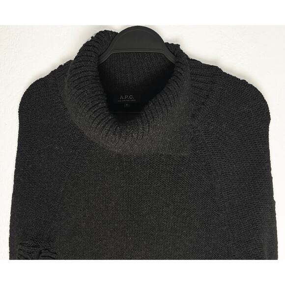 A.P.C. Rue Madame Paris Women's Italian Merino Wool Turtleneck Poncho Fringe Hem - Picture 3 of 8